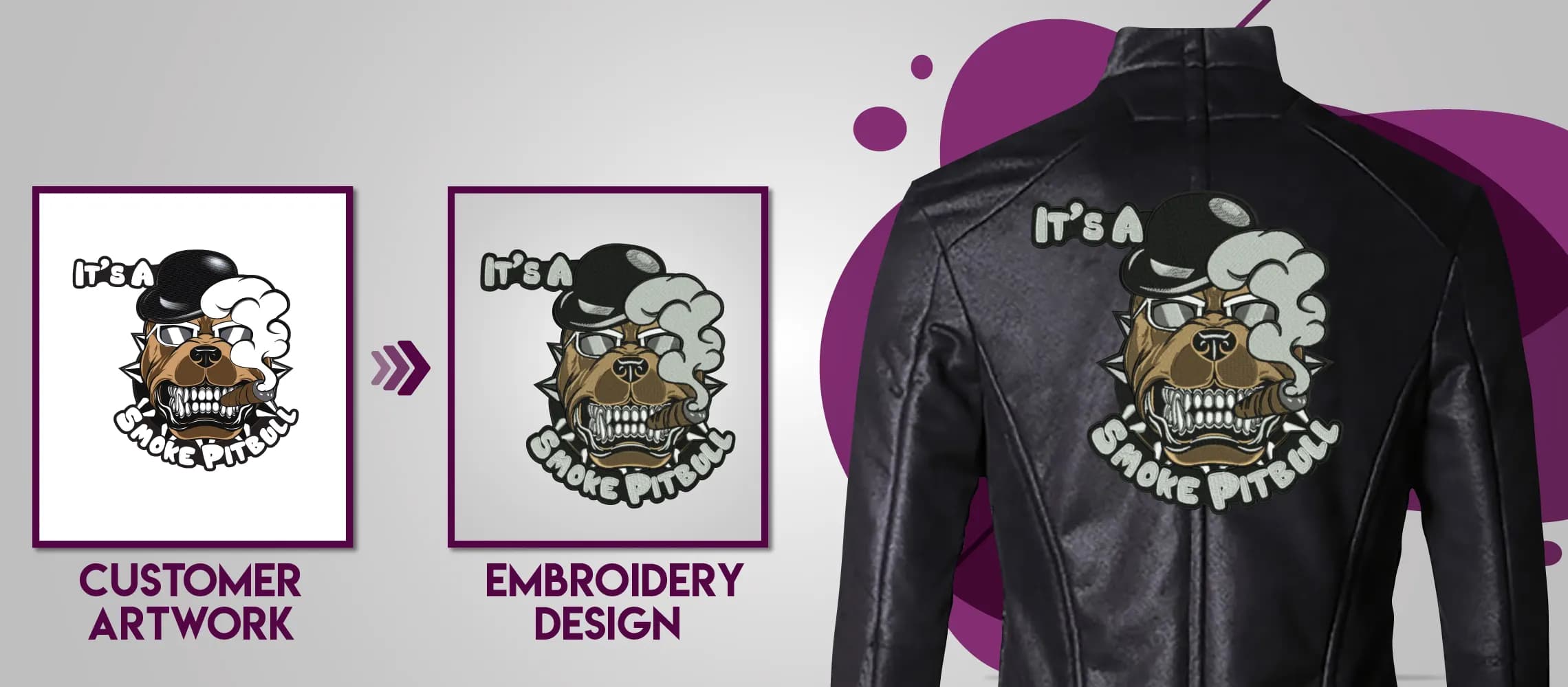 Jacket back design: customer artwork turned into a large embroidery design